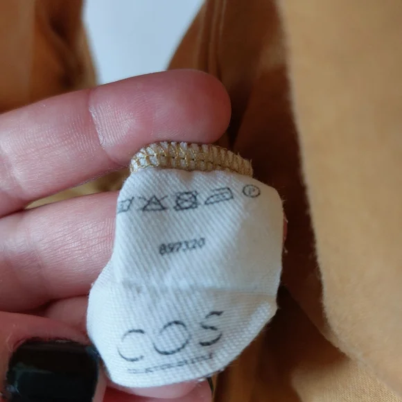 COS Mustard Yellow Side Tie Neck 3/4 Sleeve Relaxed Top Size M 100% Cotton Light - Picture 8 of 10